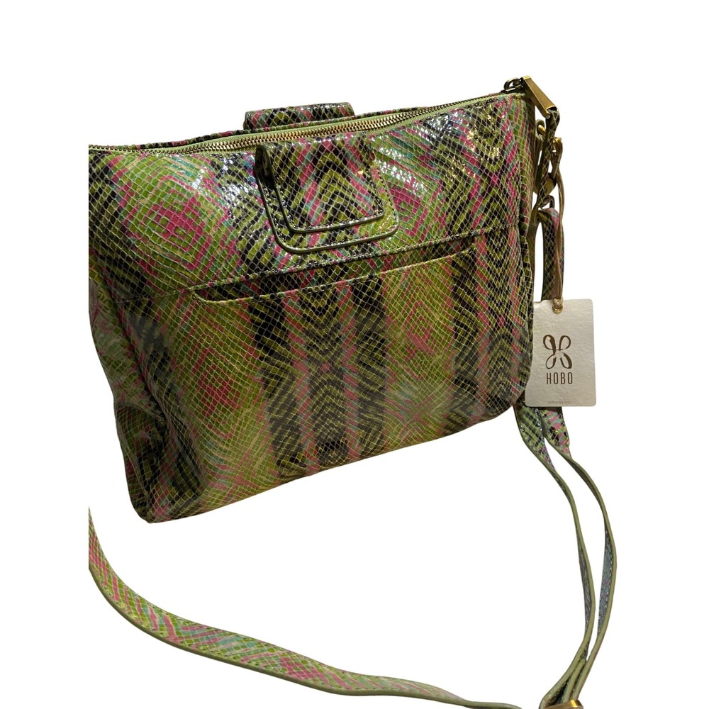 HOBO Leather Snakeskin Print Crossbody Bag‎ Green Pink Black